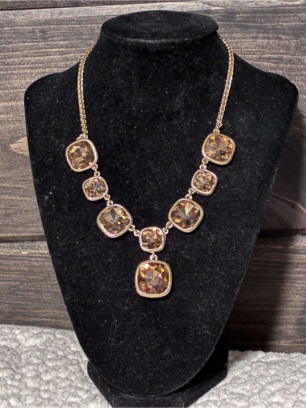 Monet Gold-Tone Amber Faceted Crystal Necklace, could be worn backwards as well